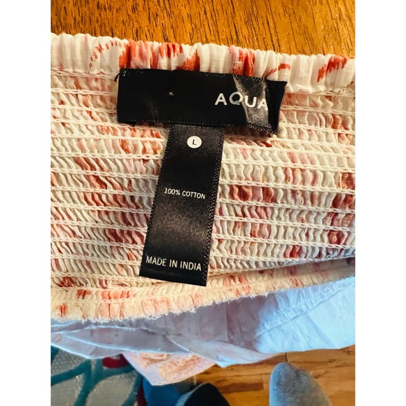 Aqua Midi Dress Size Large Made in India 100% Cotton Smocked Back Panel Lined - Picture 10 of 10